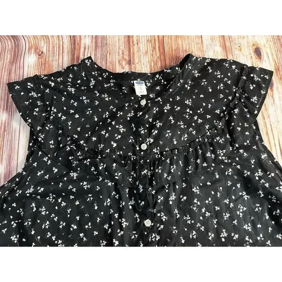 Old Navy Size X Large Black White Floral Cap Sleeve Ruffle Button Shirt Dress - Picture 3 of 9